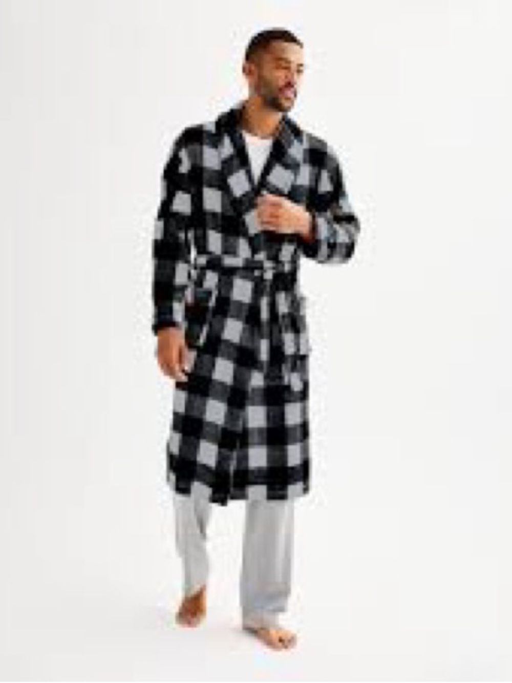 SEALED Sanoma by Kohl’s:Men's Black & White Plaid Supersoft Long Plush Robe S/M